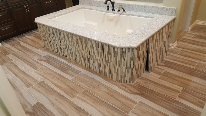 Wrap around tiling on master bathroom soaking tub