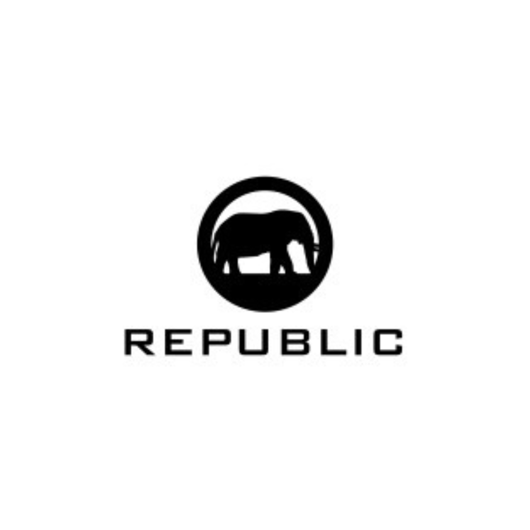 Black elephant in circle Republic flooring logo